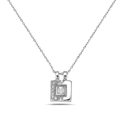 Sterling Silver Pendant Half Illusion Square Cubic Zirconia