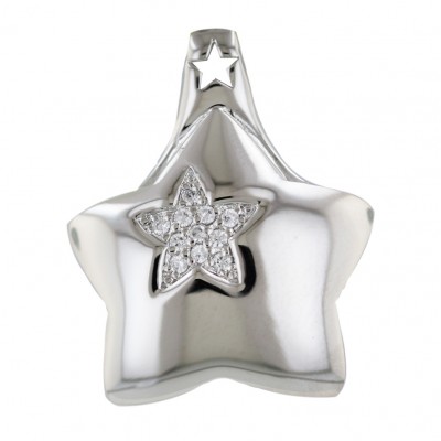 Sterling Silver Pendant (W=28mm) Plain Star with Clear Cubic Zirconia Star+Cutout T
