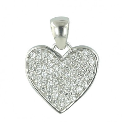 Sterling Silver Pendant W=15.5mm Pave Clear Cubic Zirconia Heart
