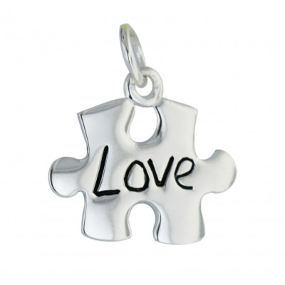 Sterling Silver Pendant 18mm Plain Puzzle with Oxidized Word Love