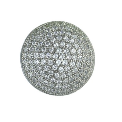 Sterling Silver Pendant Micropave 1.2 mm Clear Cubic Zirconia Round Dome