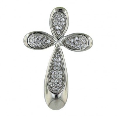 Sterling Silver Pendant Micropave Clear Cubic Zirconia Cross