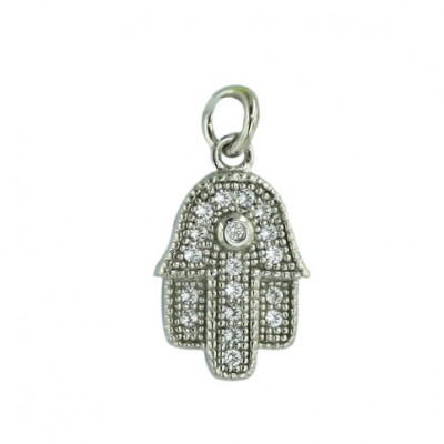 Sterling Silver Pendant Micropave Jewish Hand