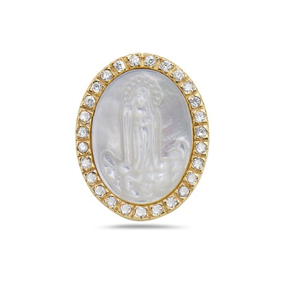 Sterling Silver Pendant 24X19mm Oval Clear Cubic Zirconia (Gold Plate) +Cameo Fati