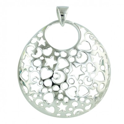 Sterling Silver Pendant 45mm Plain Round with Open Heart+Star+Moon+Ci