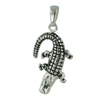 Sterling Silver Pendant Plain Alligator with Black Oxidzied Body