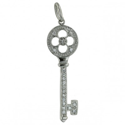 Sterling Silver Pendant Flower Cutout Clear Cubic Zirconia Tff Key