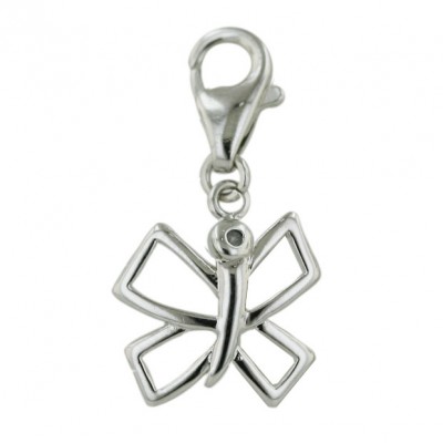 STERLING SILVER CHARM OPEN BUTTERFLY WITH 1PCS DIAMOND