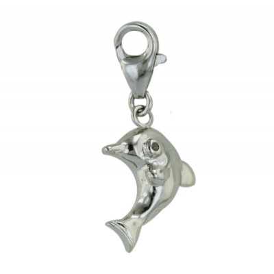 STERLING SILVER CHARM PLAIN DOLPHIN WITH 1PCS DIAMOND