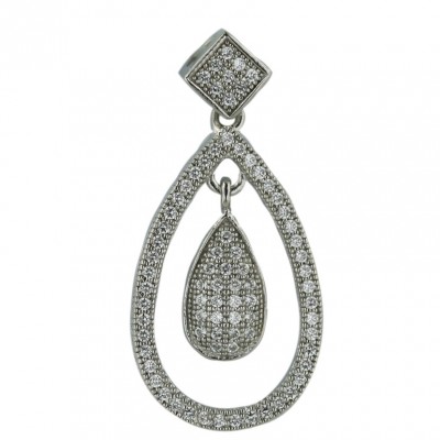 Sterling Silver Pendant Micropave Square+Open Tear Drop