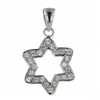 Sterling Silver Pendant Clear Cubic Zirconia Open Flower--Rhodium Plating/Nickle Free--