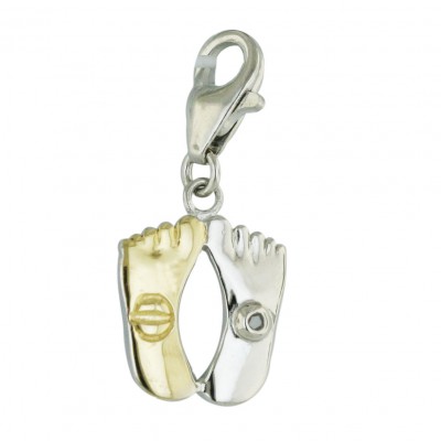 Sterling Silver Pendant 2 Tone Gold Plain Bare Foot with 1Pc Diamond-