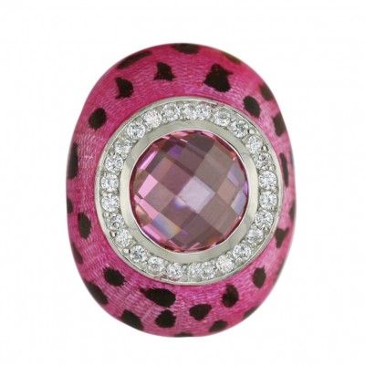 Sterling Silver Pendant Round Faceted Pink Cubic Zirconia with Pink (#Tc32) +Black D