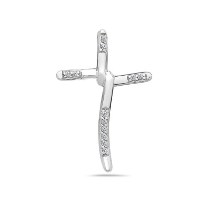 Sterling Silver Pendant Clear Cubic Zirconia Cross--Rhodium Plating/Nickle Free--