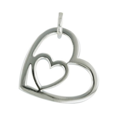 Sterling Silver Pendant 25mm Plain Open Double Heart--E-coated/Nickle Free--