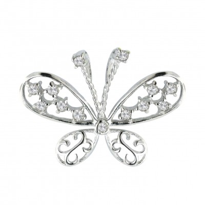 Sterling Silver Pendant Clear Cubic Zirconia Open Butterfly