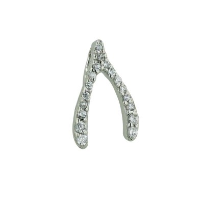 Sterling Silver Pendant Clear Cubic Zirconia Wishbone--Rhodium Plating/Nickle Free--
