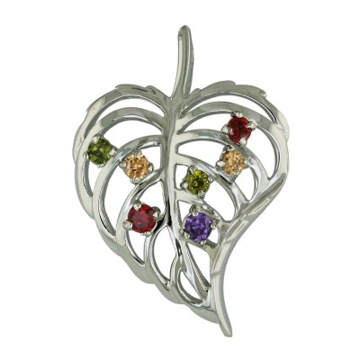 Sterling Silver Pendant 7 Pcs Garnet +Amethyst+Champagne+Olivine Cubic Zirconia Round on Open Lined H