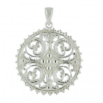 Sterling Silver Pendant Plain Round Filigree-E-coated/Nickle Free--