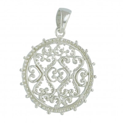 Sterling Silver Pendant Plain Open Round Filigree--E-coated/Nickle Free--