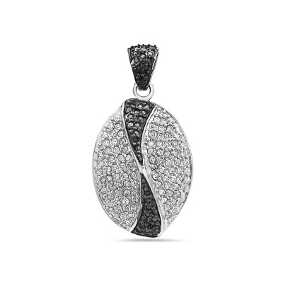 Sterling Silver Pendant 27X20mm Black Cubic Zirconia Twisted Line Ctr--Black Rhodium Plating/Nickle Free-