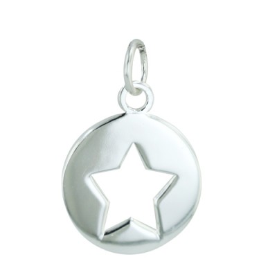 Sterling Silver Pendant 15mm Plain Round Open Star--E-coated/Nickle Free-