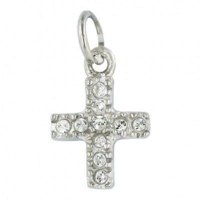 Sterling Silver Pendant Clear Cubic Zirconia Small Cross Dangle