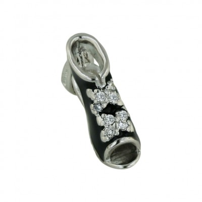 Sterling Silver Pendant Black Epoxy#10 Open Toed Sandal with Clear Cubic Zirconia Ribbo