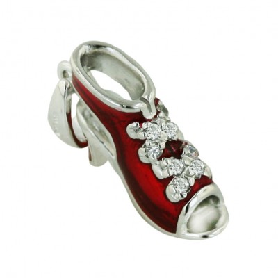 Sterling Silver Pendant Ruby Epoxy#40 Open Toed Sandal with Clear Cubic Zirconia Rib
