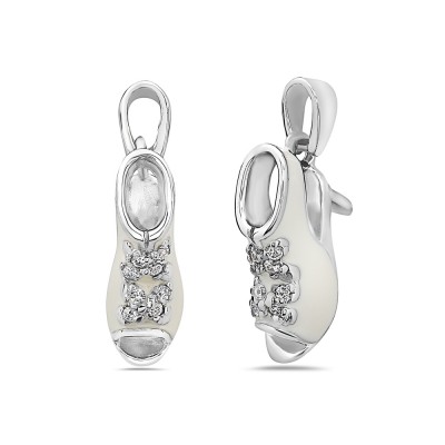 Sterling Silver Pendant White Epoxy#9 Open Toed Sandal with Clear Cubic Zirconia Rib