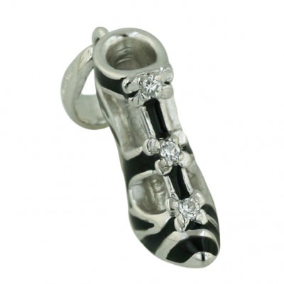 Sterling Silver Pendant Black Epoxy#10 with Clear Cubic Zirconia Ribbon Straps High-Hee