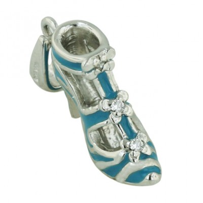 Sterling Silver Pendant Turquoise Epoxy#11 with Clear Cubic Zirconia Ribbon Straps High-Hee