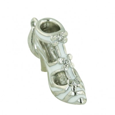 Sterling Silver Pendant White Epoxy#9 with Clear Cubic Zirconia Ribbon Straps High-H