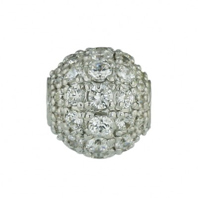 Sterling Silver Pendant 12mm Clear Cubic Zirconia Fireball with Hole Ctr