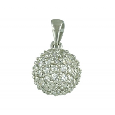 Sterling Silver Pendant 11mm Clear Cubic Zirconia Fireball with Bail Top