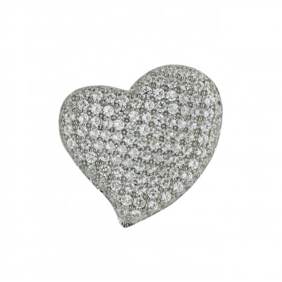 Sterling Silver Pendant Micropave Clear Cubic Zirconia Heart
