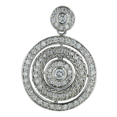 Sterling Silver Pendant 28mm Open Clear Cubic Zirconia Triple Layers Round--Rhodium Plating/N