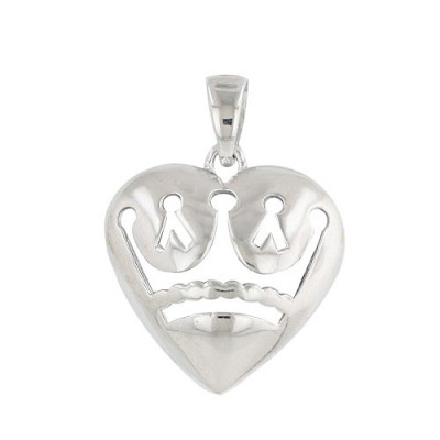 Sterling Silver Pendant (L=40mm) Plain Crown Cutout Heart--Rhodium Plating/Nickle Free