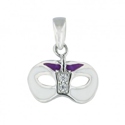 Sterling Silver Pendant White Epoxy#9+Purple Epoxy#1 Open Mask with C