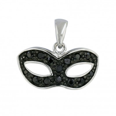 Sterling Silver Pendant Black Cubic Zirconia Opened Mask--Bkrh/Nickle Free--