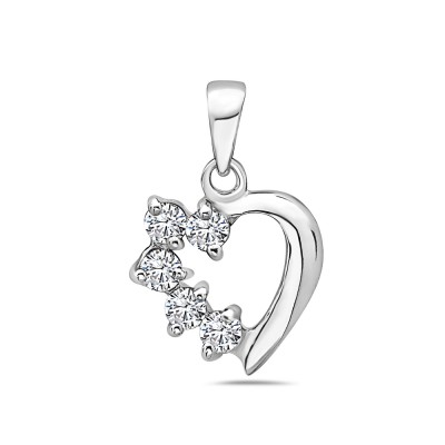 Sterling Silver Pendant Open Half Clear Cubic Zirconia Heart--Rhodium Plating/Nickle Free--