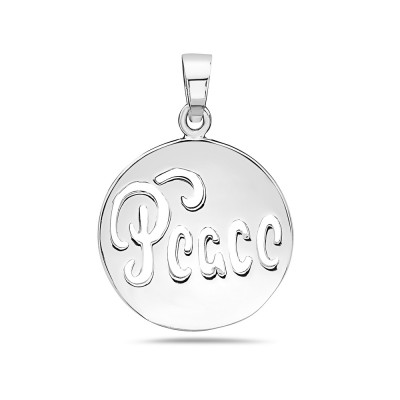 Sterling Silver Pendant 20mm Round with Word Peace Cutout--E-Coated
