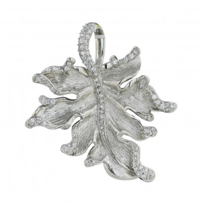 Sterling Silver Pendant W=41mm Rhodium Plating Plating Lines Texture+Clear Cubic Zirconia L