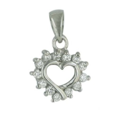Sterling Silver Pendant Open Clear Cubic Zirconia Heart--Rhodium Plating/Nickle Free--