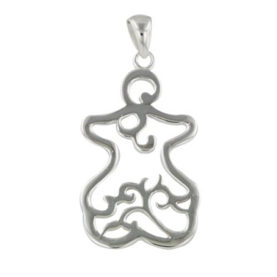 Sterling Silver Pendant 26X16mm Plain Open Teddy Bear--E-coated/Nickle Free--