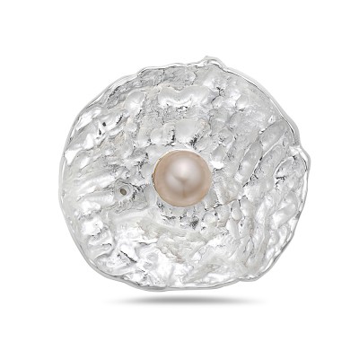Sterling Silver Pendant 9.5mm Peach Freshwater Pearl Ctr with 40X40mm