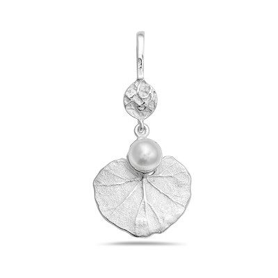 Sterling Silver Pendant 6mm White Freshwater Pearl with Vine Lined Ro