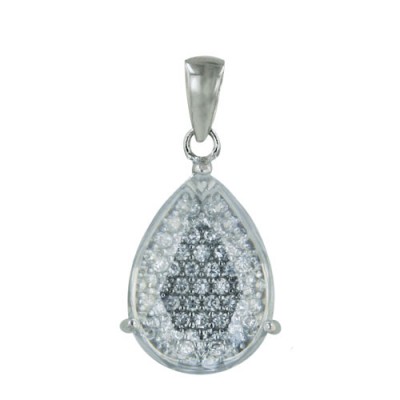 Sterling Silver Pendant 18X13mm Clear Cubic Zirconia Tear Drop--Rhodium Plating/Nickle Free--