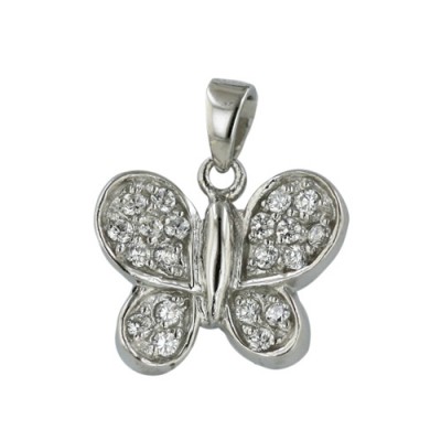 Sterling Silver Pendant Clear Cubic Zirconia Butterfly--Rhodium Plating/Nickle Free--