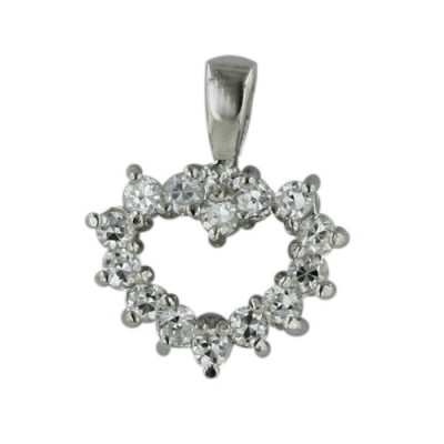 Sterling Silver Pendant Tiny Heart Clear Cubic Zirconia